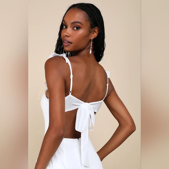 Lulus Romantic Attitude White Chiffon Rosette Drop Waist Maxi Dress XL Wedding - Picture 4 of 9